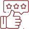 Thumbs up hand with three-star rating badge indicating positive review or customer satisfaction.