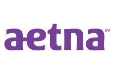 Aetna insurance company logo in purple text with registered trademark symbol.
