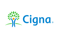 Cigna insurance logo featuring stylized figure with green and blue colors