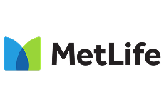 MetLife logo featuring blue and green geometric shapes with company name in black text.